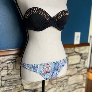 Victoria’s Secret Studded Black Bikini Top with Paisley Bottom